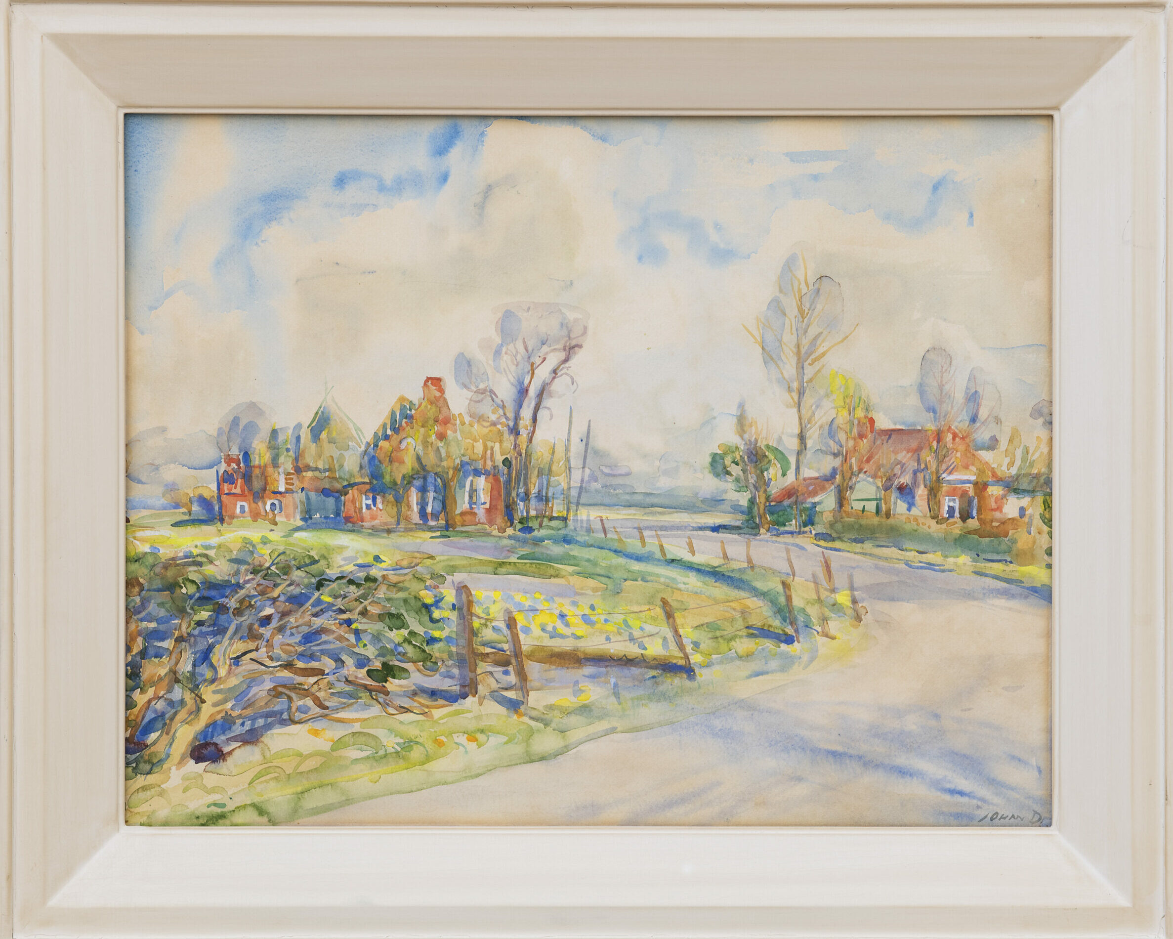 Johan Dijkstra: Zonnig Gronings landschap (in lijst)