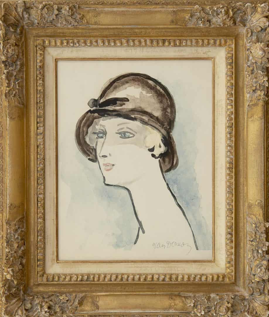 Kees van Dongen: Vrouw met zwarte hoed (in lijst)