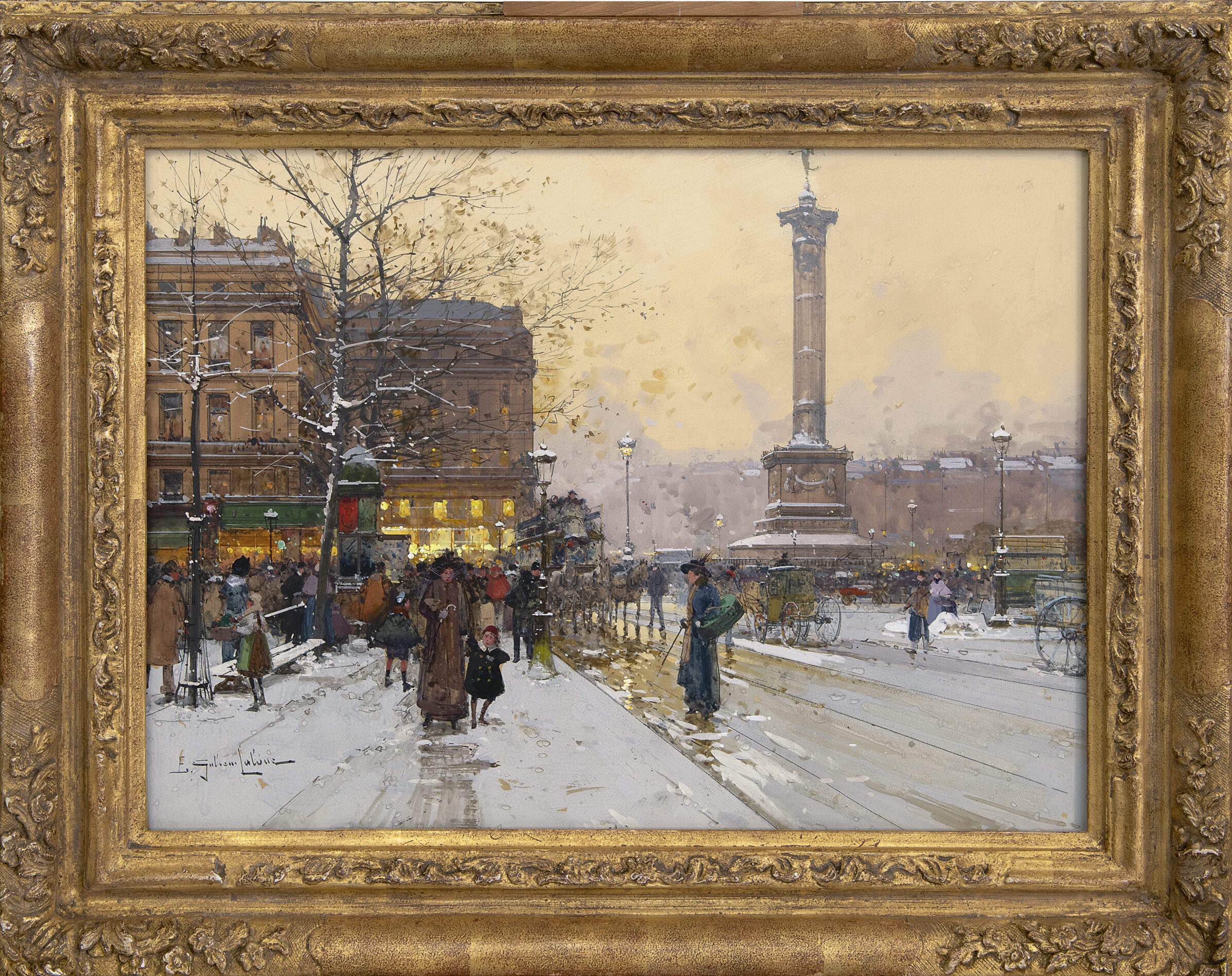 Eugène Galien-Laloue: Gezicht op Place de la Bastille in Parijs (in lijst)