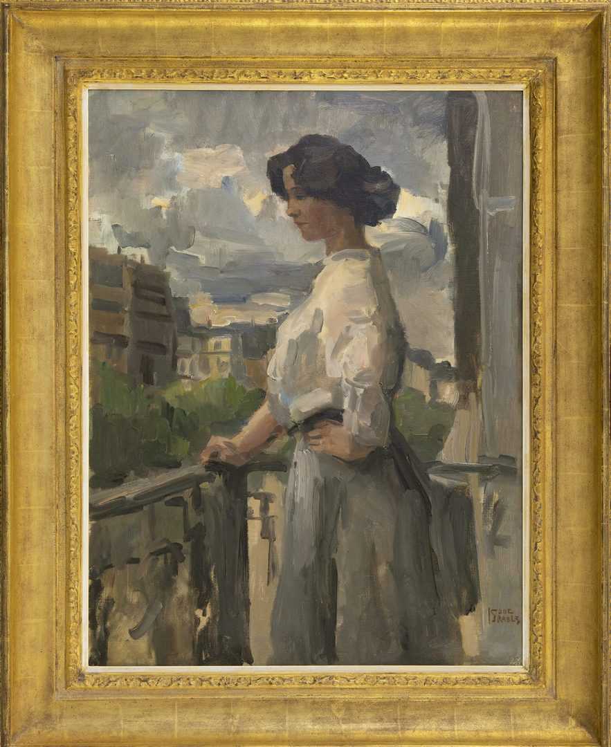 Isaac Israels: Jonge vrouw op een balkon in Parijs (in lijst)
