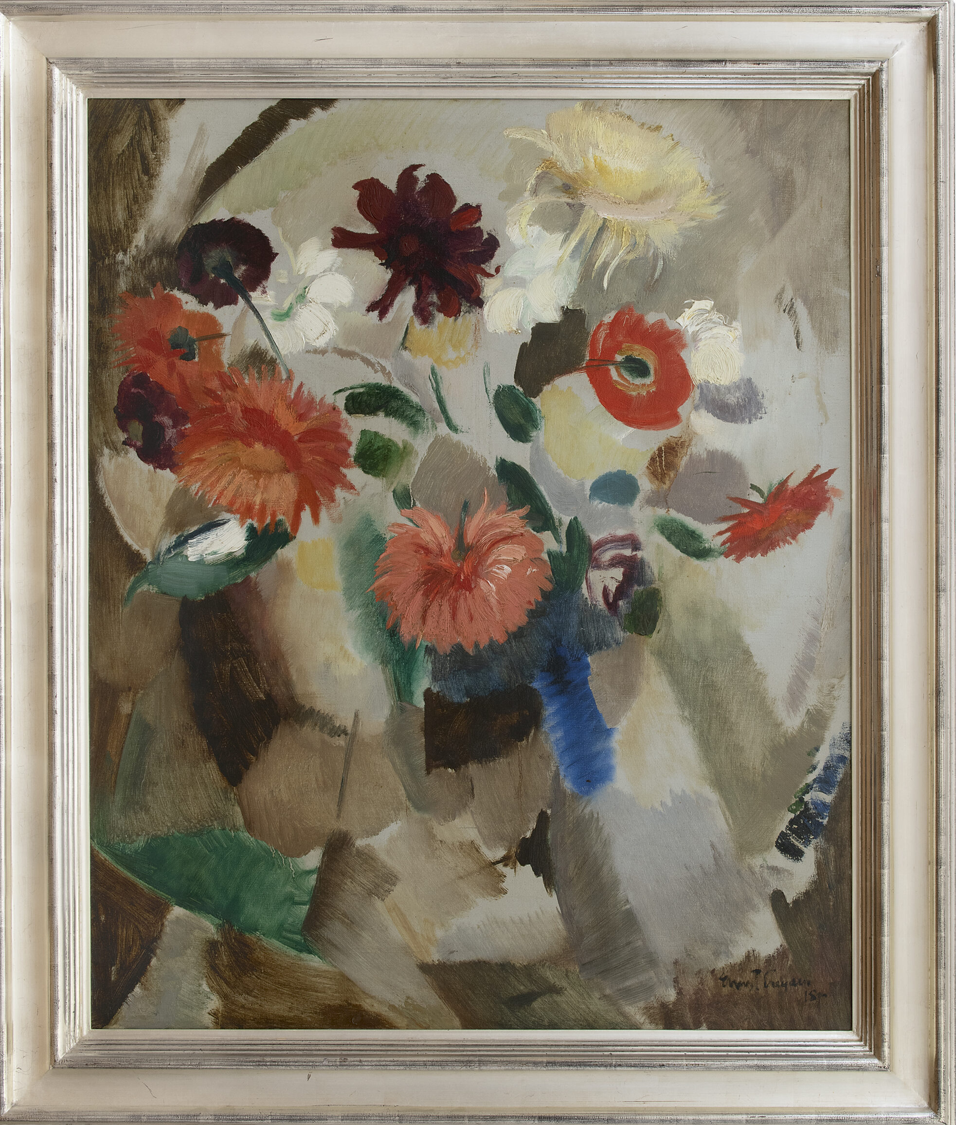 Ernst Leyden: Kleurrijk bloemstilleven (in lijst)