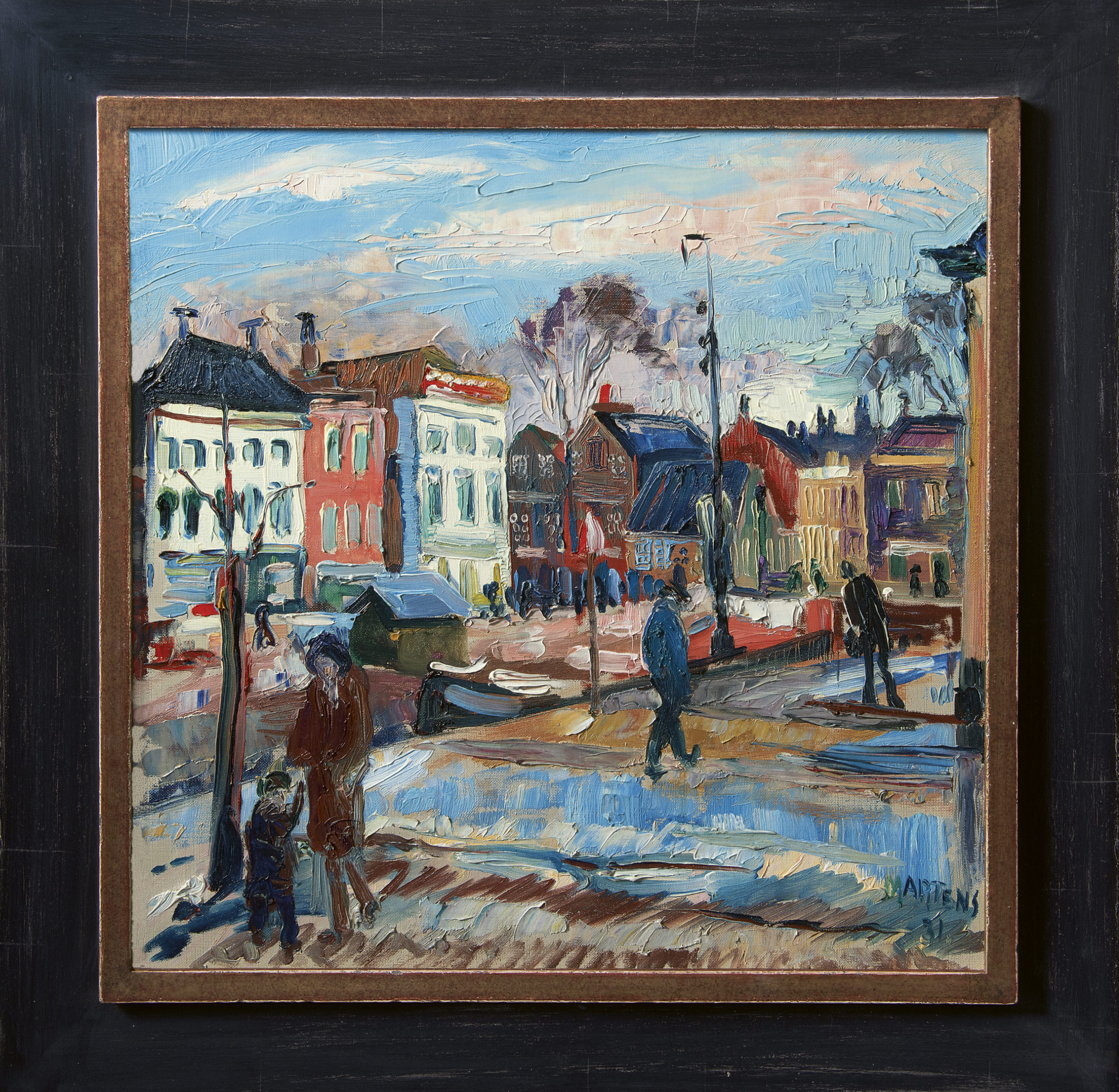 George Martens: Gezicht op het Kattendiep in Groningen (in lijst)