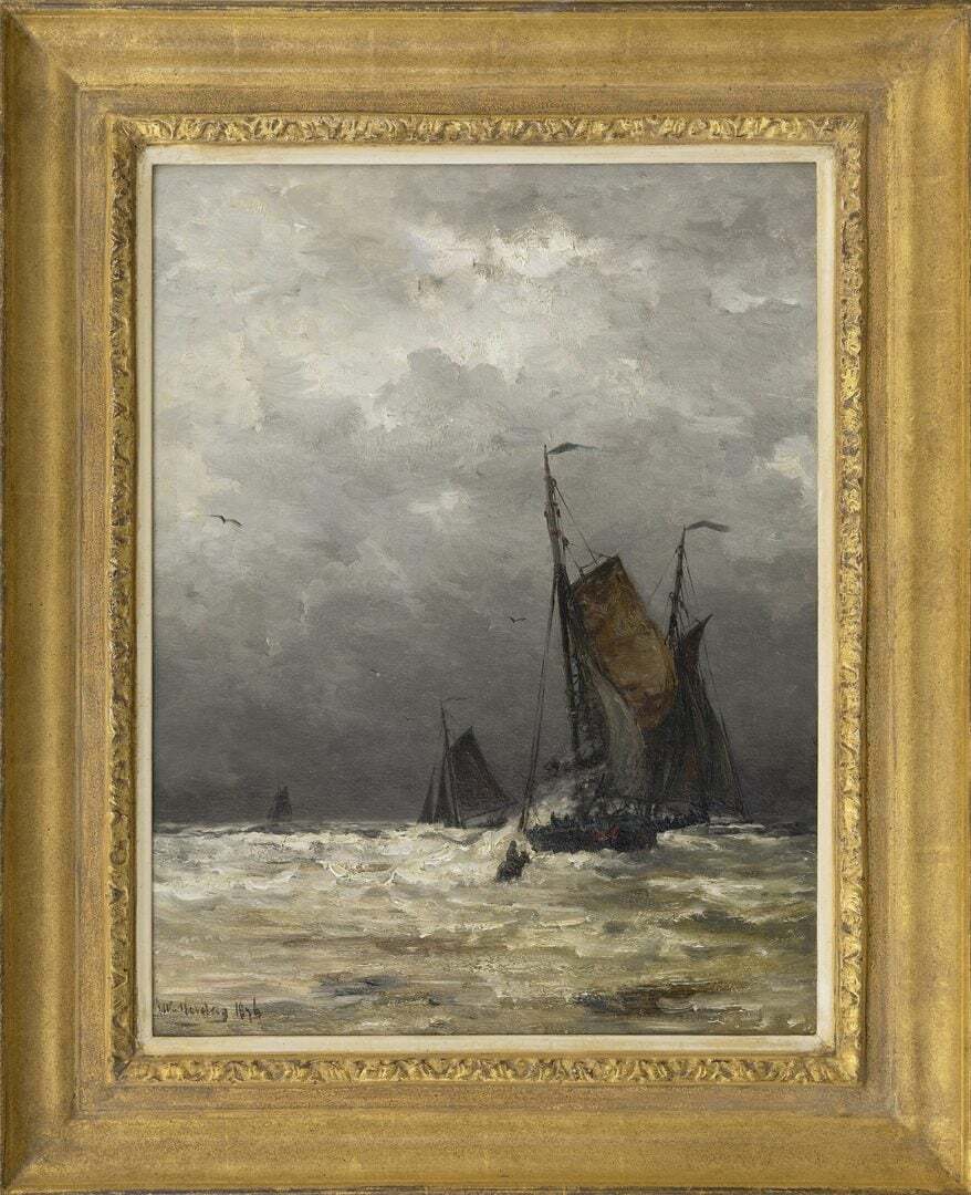 Hendrik Willem Mesdag: De terugkomst van de bomschuiten (in lijst)