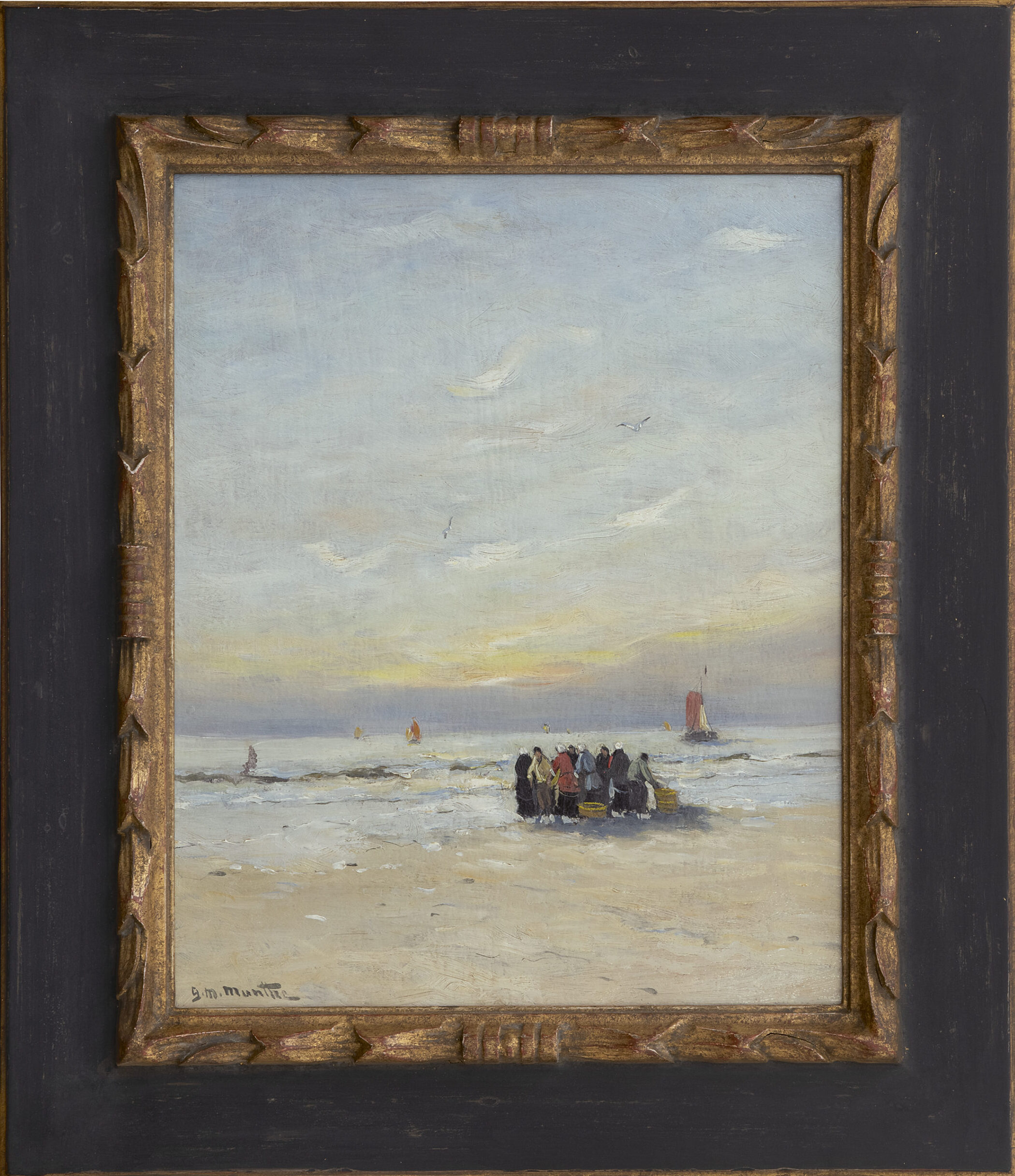 Gerhard Arij Ludwig 'Morgenstjerne' Munthe: Vissersvolk op het strand (in lijst)