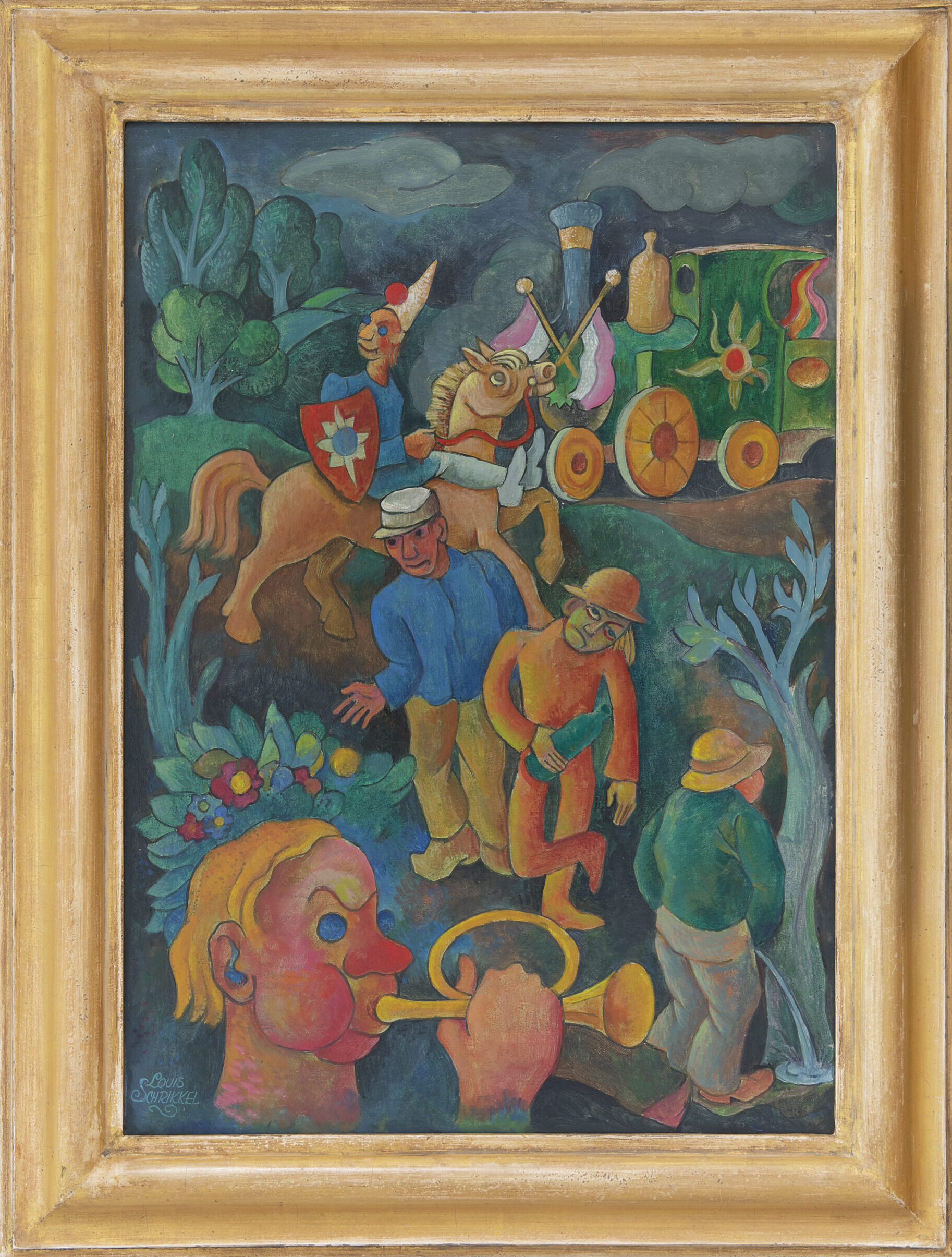 Louis Schrikkel: Kleurrijke figuren (in lijst)