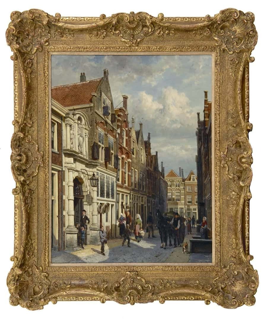Cornelis Springer: Ingang van de Gemeenteschool aan de Vriesestraat, Dordrecht (in lijst)