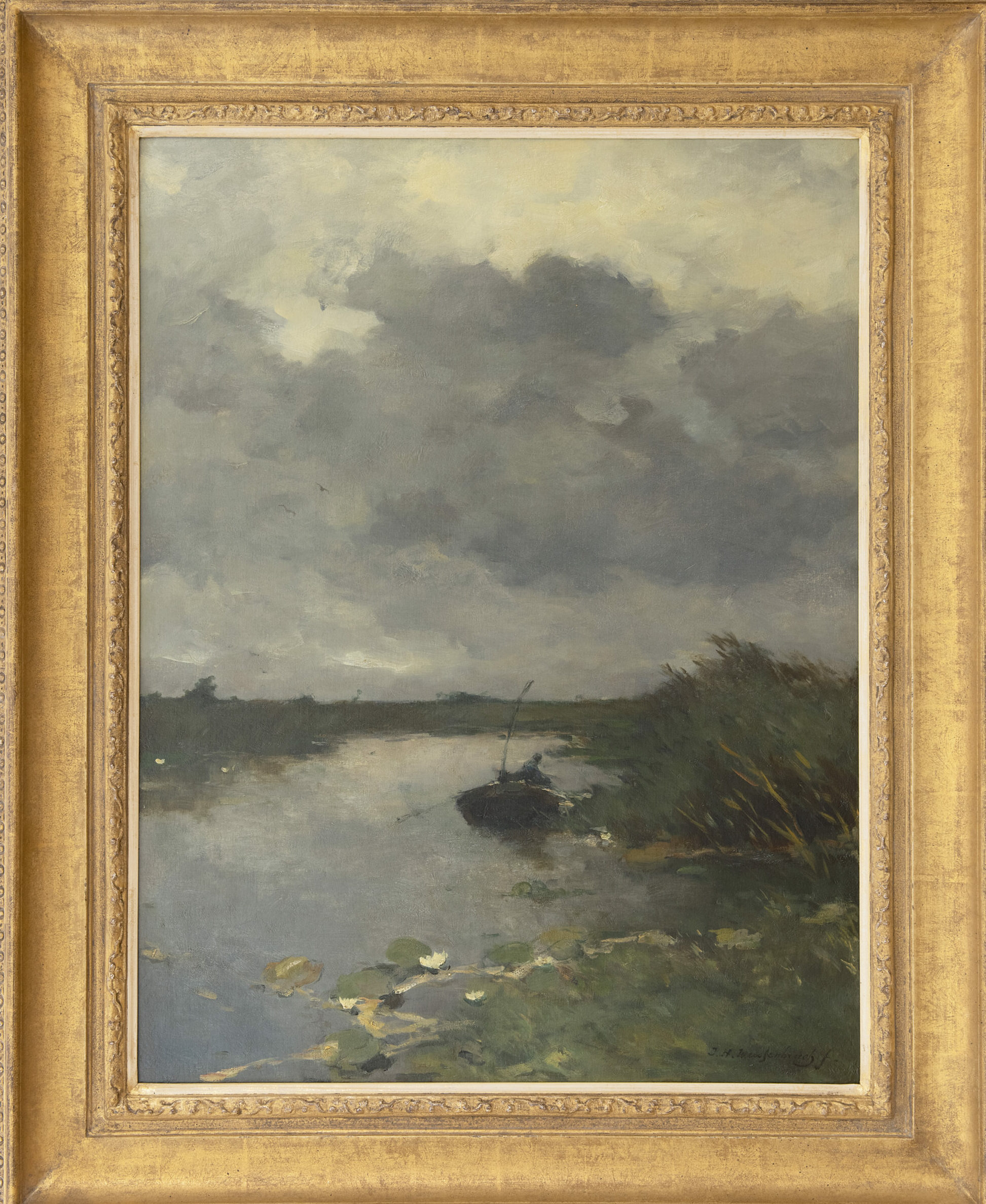 Hendrik Johannes Weissenbruch: Roeier in poldervaart (in lijst)