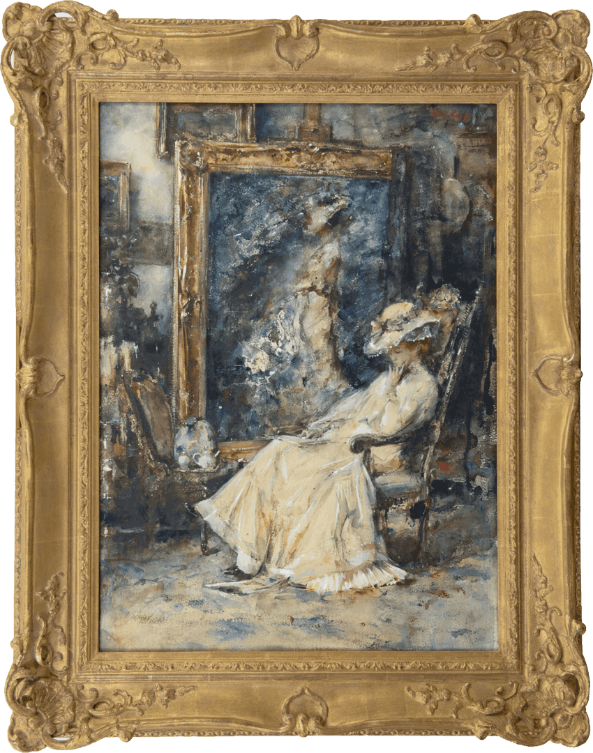 Albert Roelofs: Lezende Tjieke in het atelier van de schilder (in lijst)