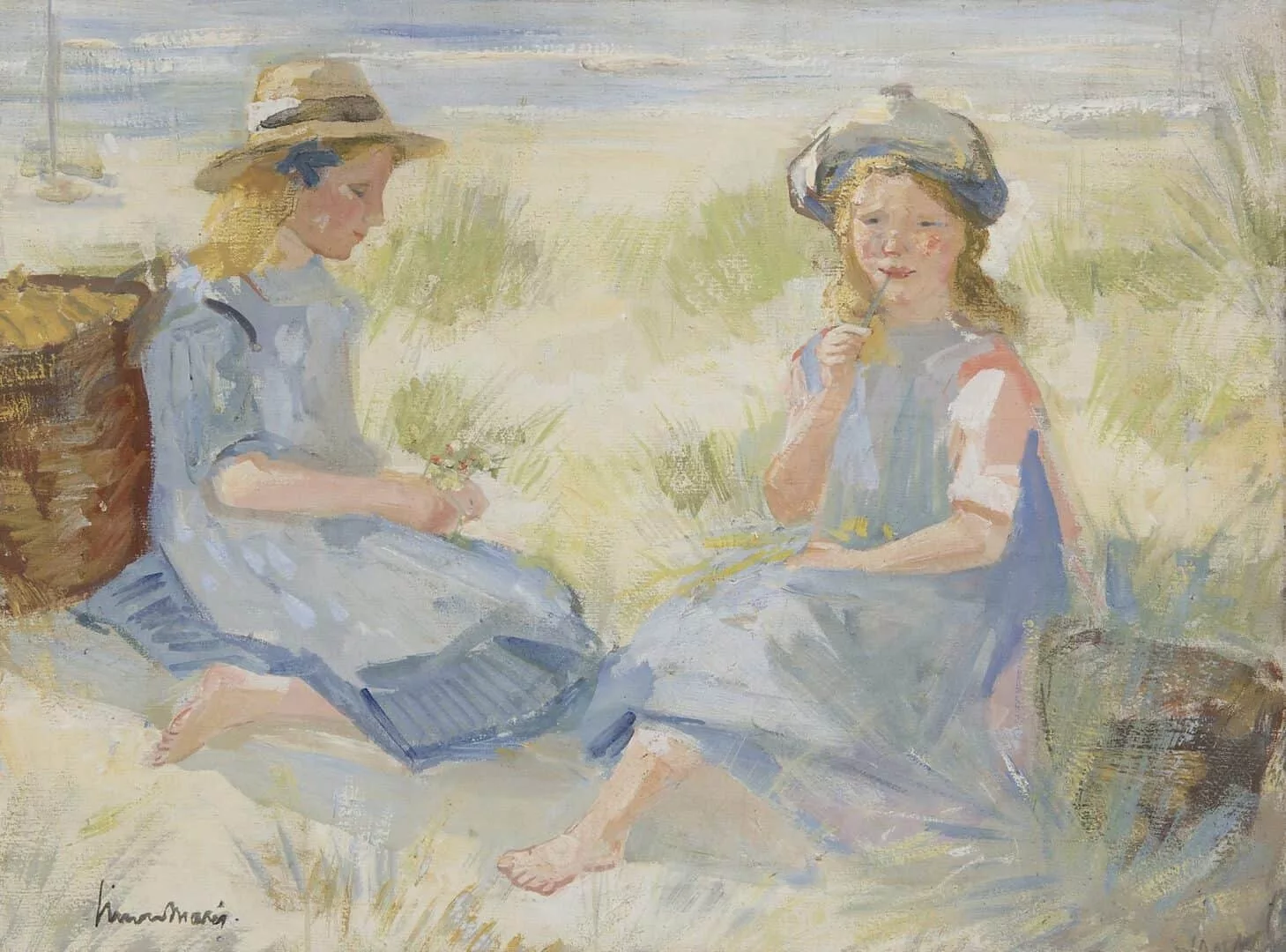 Simon Willem Maris: Bloemen plukkende meisjes in de duinen