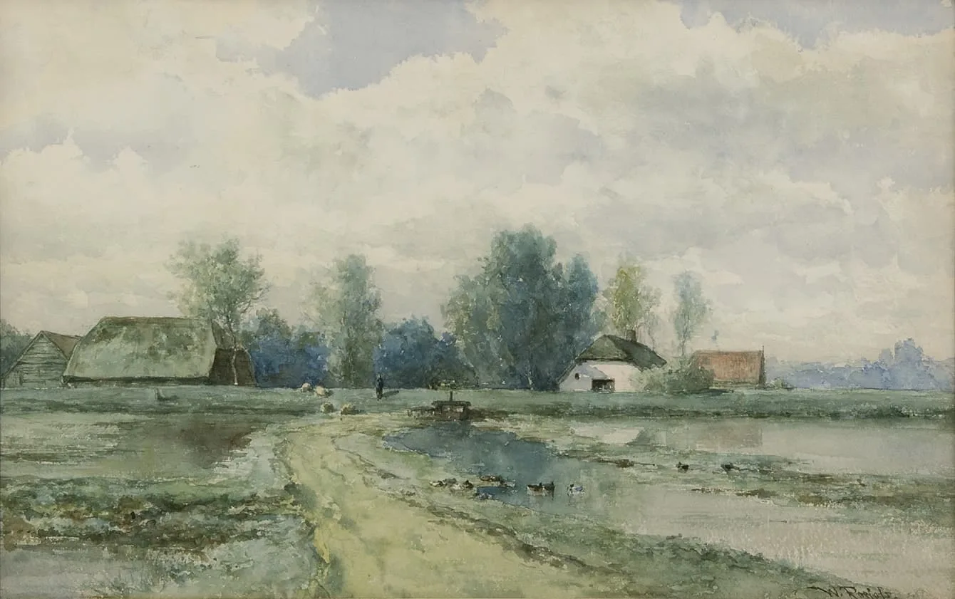Willem Roelofs: Polderlandschap met boerderij