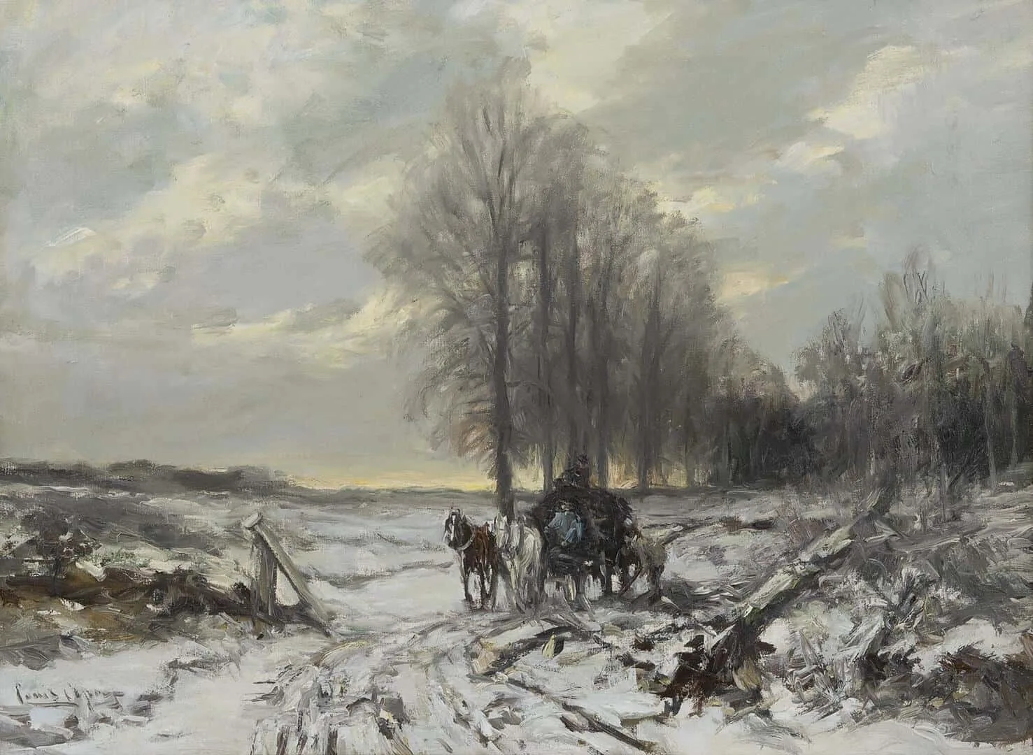 Louis Apol: Winterlandschap met paard en wagen