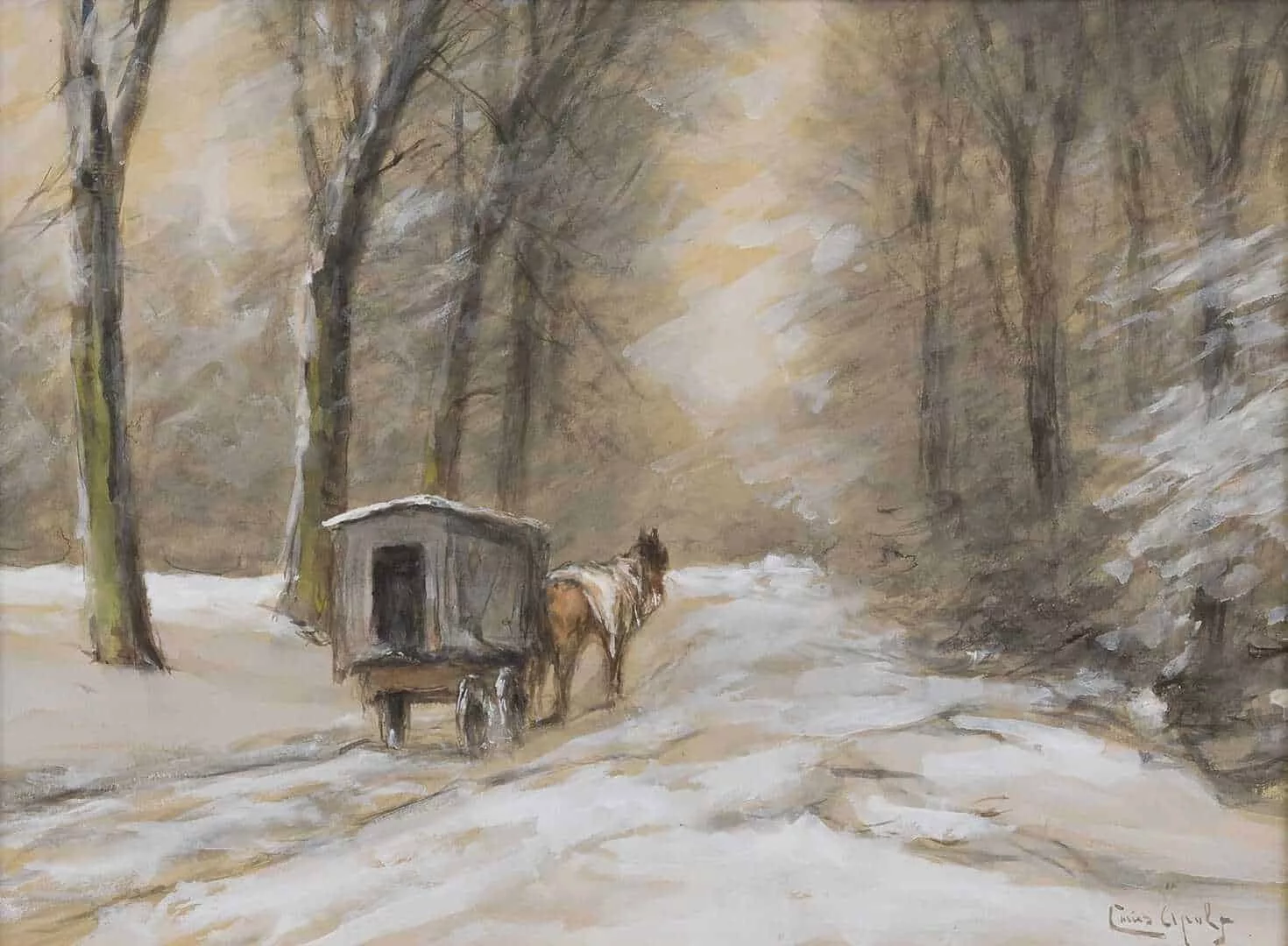 Louis Apol: Paard en wagen in de sneeuw