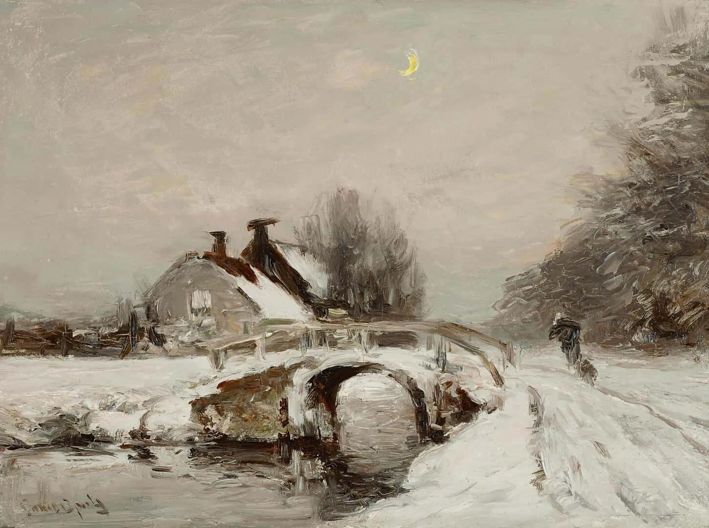 Louis Apol: Wandelaar in winters landschap