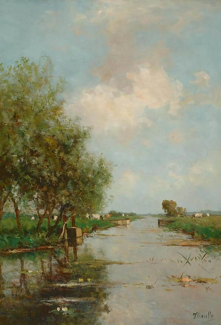 Victor Bauffe: Koeien in een zomers polderlandschap