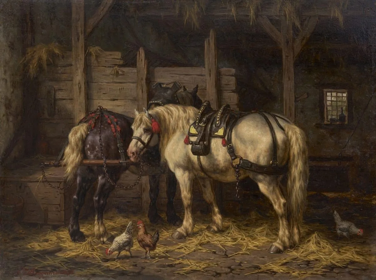 Willem Boogaard: Twee paarden in een stal