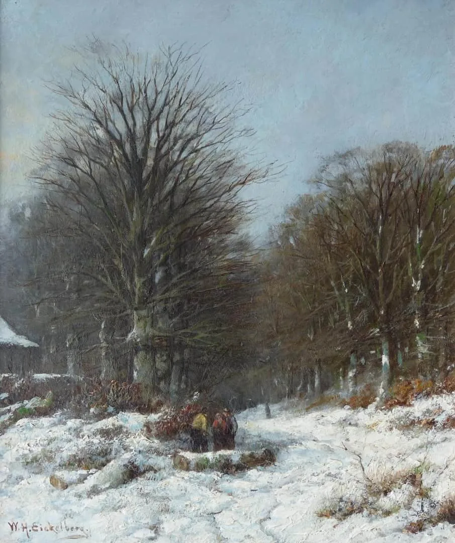 Willem Eickelberg: Figuren op een besneeuwd bospad