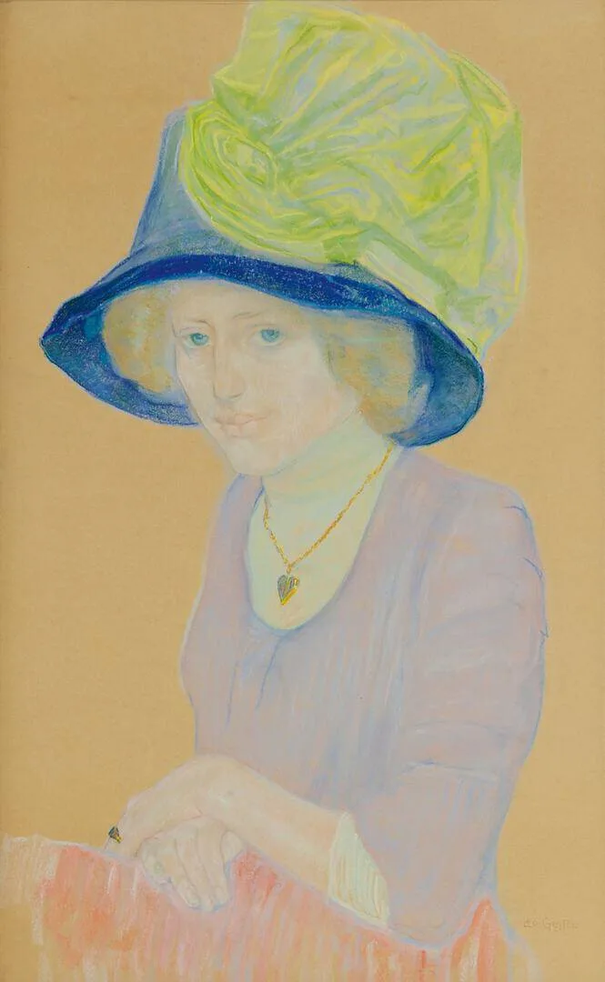 Leo Gestel: Vrouw met blauwe hoed en groene strik