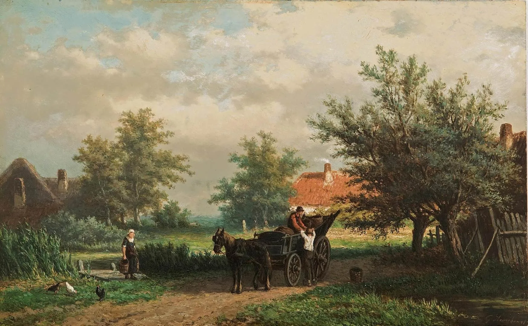 Georgius Heerebaart: Paard en wagen in een zomers landschap