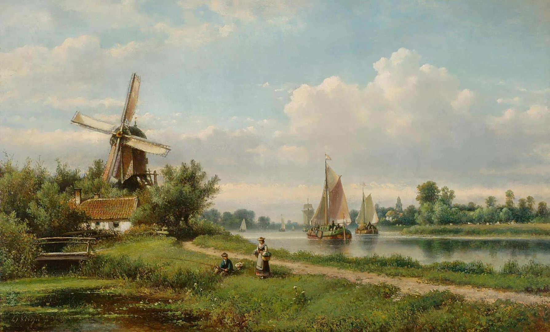 Lodewijk Johannes Kleijn: Zomers rivierlandschap met visser