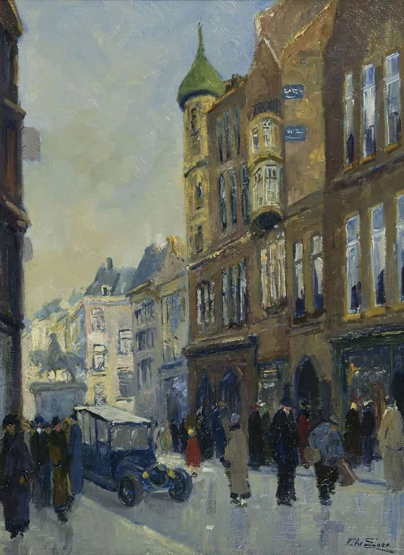 Chris Soer: Gezicht op het Noordeinde met het gebouw van de Haagse Post