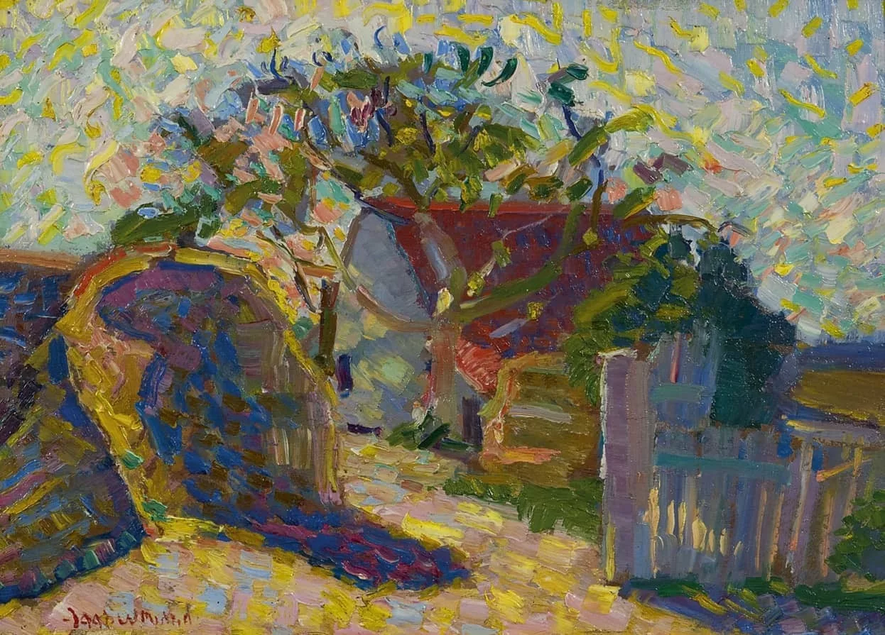 Jaap Weyand: Zonnig luministisch landschap met boerderij