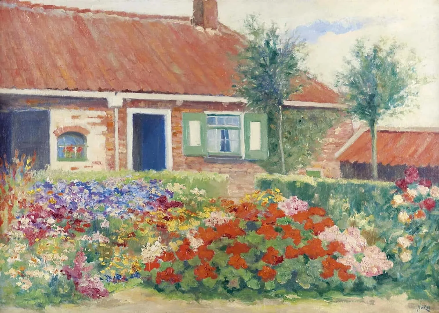 Abraham van der Zee: Bloementuin bij boerderij te Walcheren