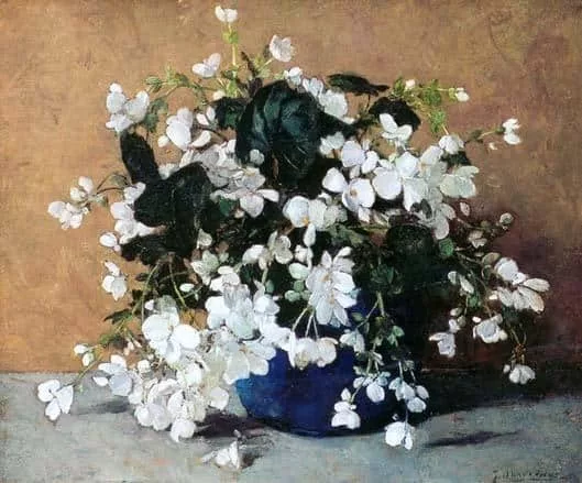 Johannes Evert Hendrik Akkeringa: Witte begonia's in een gemberpot