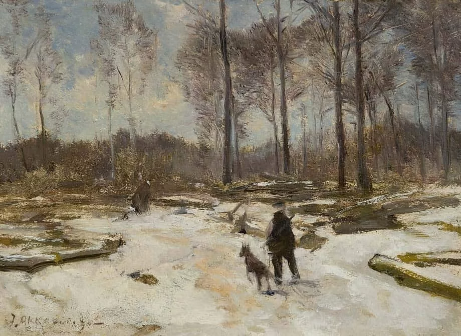Johannes Evert Hendrik Akkeringa: Jager in besneeuwd boslandschap