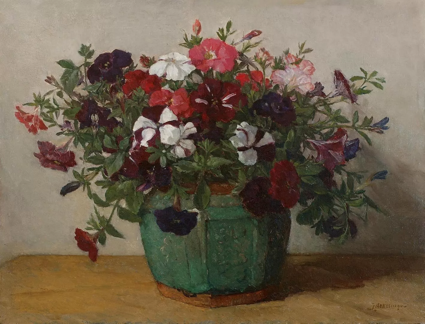Johannes Evert Hendrik Akkeringa: Petunia's in een gemberpot