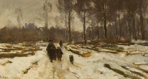 Johannes Evert Hendrik Akkeringa: Figuren in een besneeuwd landschap