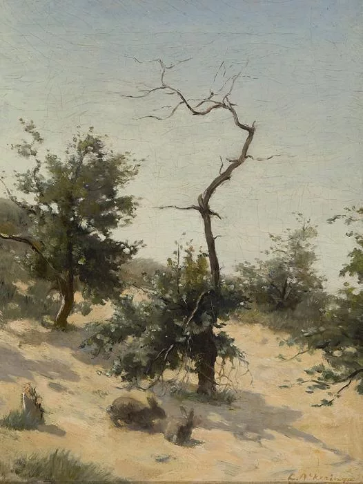 Leonard Johannes Akkeringa Twee konijntjes in de duinen
