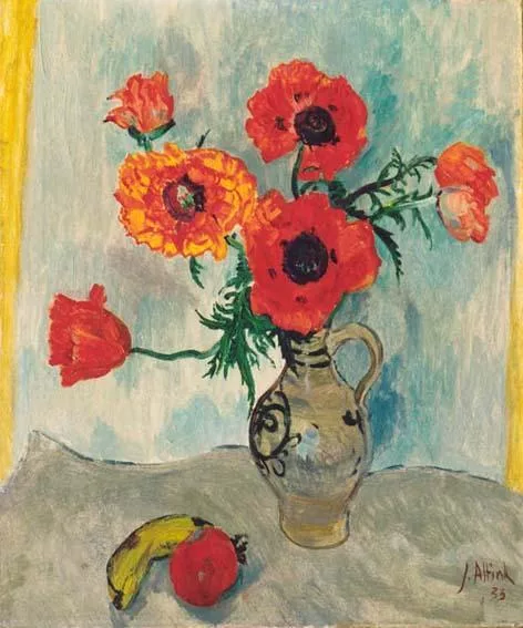 Jan Altink: Stilleven met bloemen in een vaas