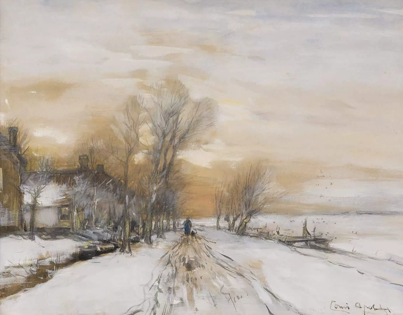 Louis Apol: Zonsondergang in besneeuwd landschap