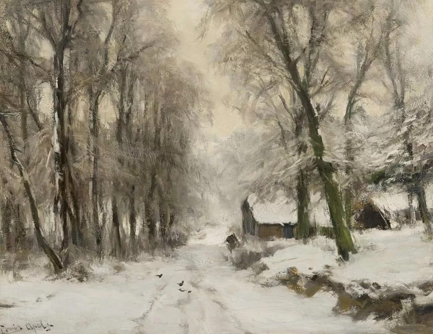 Louis Apol: Huisje in winters bos