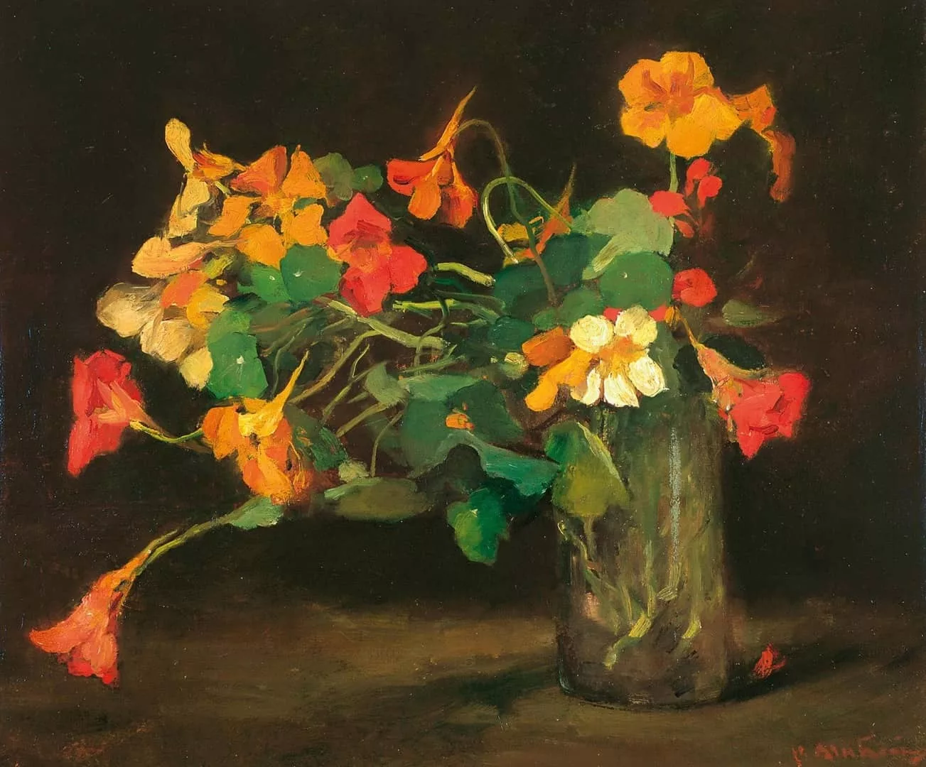 Floris Arntzenius: Stilleven van Oost-Indische kers in een glazen vaasje