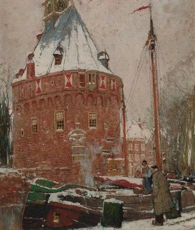 Henry Cassiers: Winters gezicht op de Hoofdtoren te Hoorn