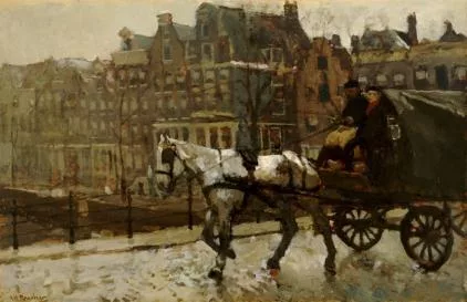 George Hendrik Breitner: Een paardenkar op de brug over de Korte Prinsengracht bij de Eenhoornsluis te Amsterdam