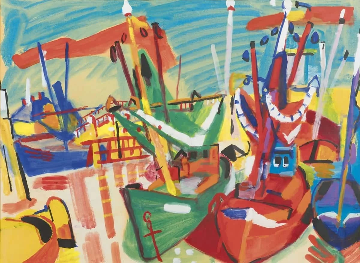 Koos van Bruggen: Zeilschepen in afvaarthaven Zoutkamp