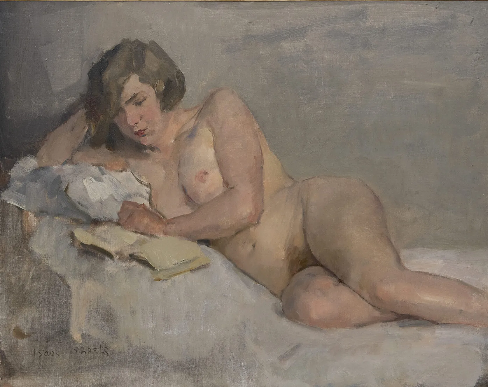 Isaac Israels: Lezend naakt op bed (Sjaantje van Ingen)