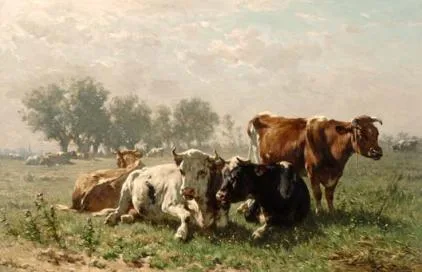 Johannes de Haas: Koeien in een zonovergoten landschap