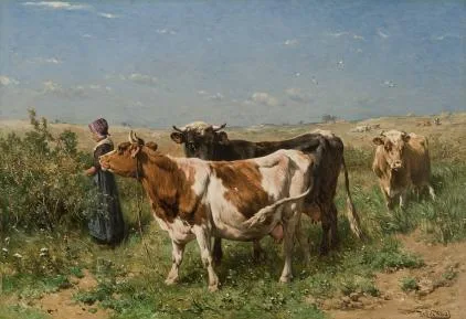 Johannes de Haas: Herderinnetje met koeien in de wei