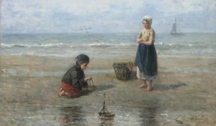 Jozef Israëls: Jongen en meisje spelend op het strand