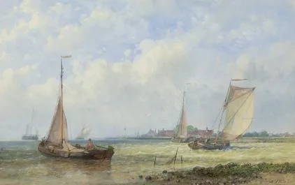 Abraham Hulk: Hollandse zeilschepen bij een haveningang