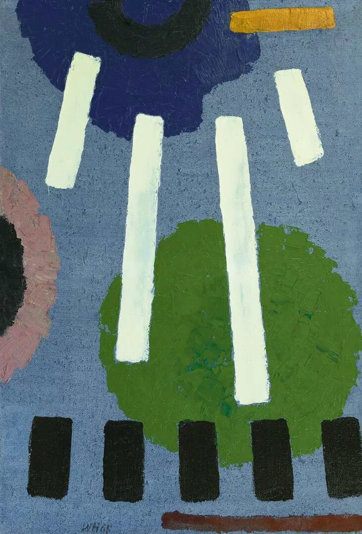 Willem Hussem: Compositie tegen een blauwe achtergrond