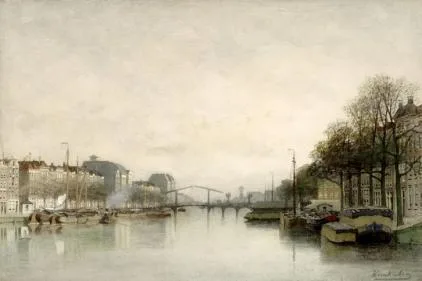 Johannes Klinkenberg: Johannes Klinkenberg - Gezicht op de Amstel met de Magere Brug, Amsterdam