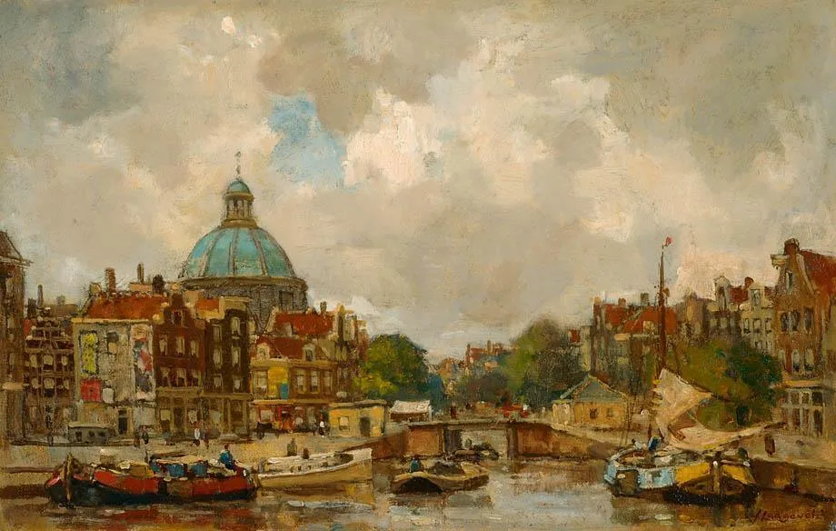 Gezicht op het Singel met de Koepelkerk te Amsterdam