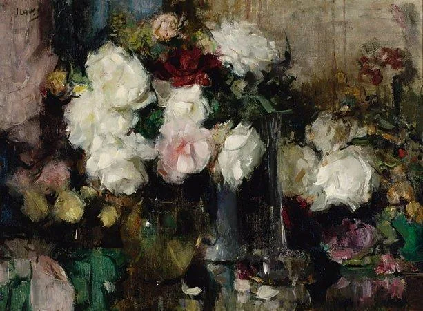 Bloemstilleven van rozen in een glazen vaas