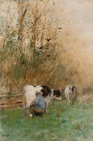 Willem Maris: Koeien melken