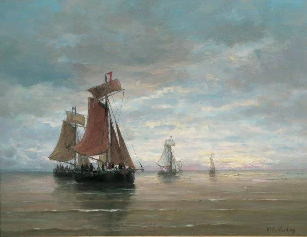 Hendrik Willem Mesdag: Bomschuiten op een kalme zee