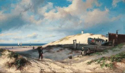 Hermanus Koekkoek: Duinlandschap met figuren bij Katwijk